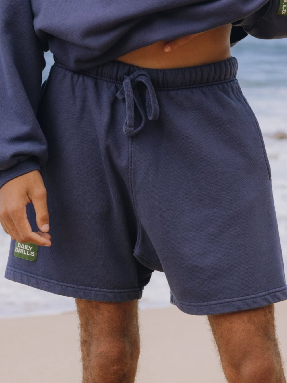 Daily Drills Navy Heather Heavyweight French Terry Shorts Mens Size 2  L-XL?